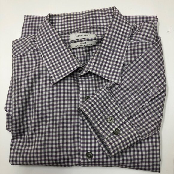 CALVIN KLEIN MENS SLIM FIT PERFORMANCE NON-IRON LONG SLEEVE SHIRTS 16.5 34/35‎ - Picture 7 of 8